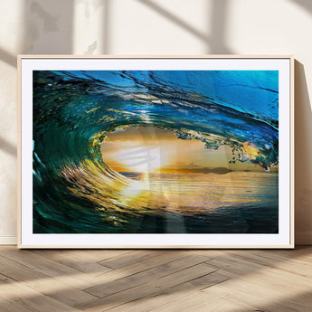 19378-MGV-CV-36X24-Ocean Wave Sunset Wall Art – Vibrant Surf and Golden Horizon Canvas Print, Coastal Seascape Photography for Living Room, Bedroom,