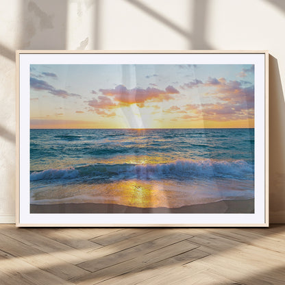 78006-MGV-CV-36X24-Golden Sunrise Ocean Wall Art – Panoramic Beach Waves Canvas Print, Coastal Seascape Artwork for Living Room, Bedroom, Office, or