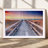 60625-MGV-CV-36X24-Beach Boardwalk Sunrise Wall Art – Coastal Pathway to Ocean Canvas Print, Seaside Landscape Decor for Home or Office
