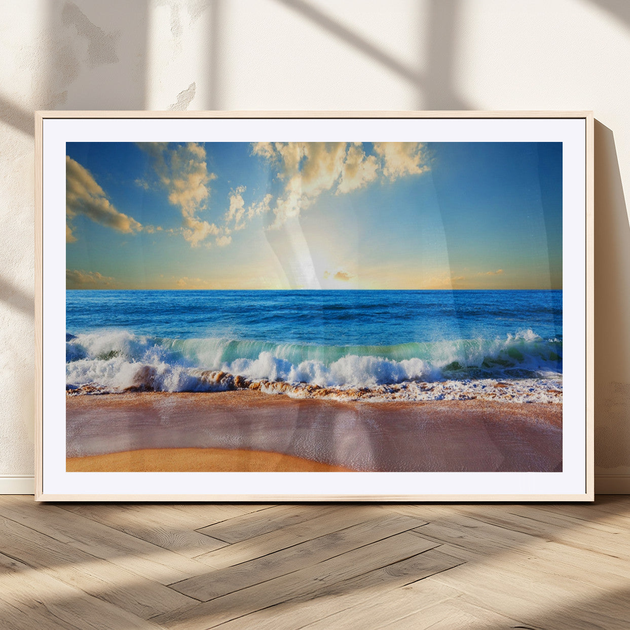 50522-MGV-CV-36X24-Ocean Sunrise Wall Art – Peaceful Beach Waves and Golden Horizon Canvas Print, Coastal Seascape Decor for Home or Office
