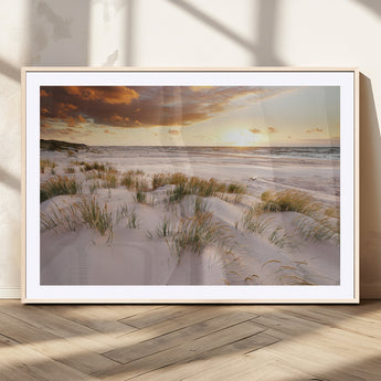 61246-MGV-CV-36X24-Coastal Sand Dunes Wall Art – Serene Beach Sunset Canvas Print with Grasses and Ocean View, Tranquil Seaside Decor for Living Room