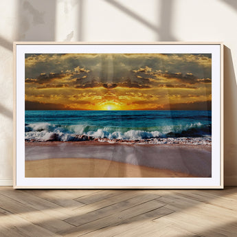 83389-MGV-CV-36X24-Ocean Sunrise Wall Art – Vibrant Beach Waves Canvas Print, Coastal Seascape Decor for Living Room or Office