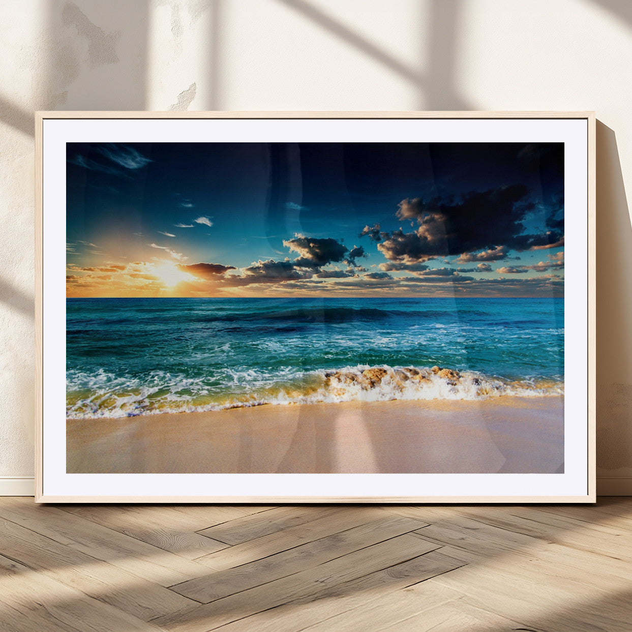 88985-MGV-CV-36X24-Ocean Sunset Wall Art – Tranquil Beach Waves Canvas Print, Coastal Seascape Decor for Living Room or Office