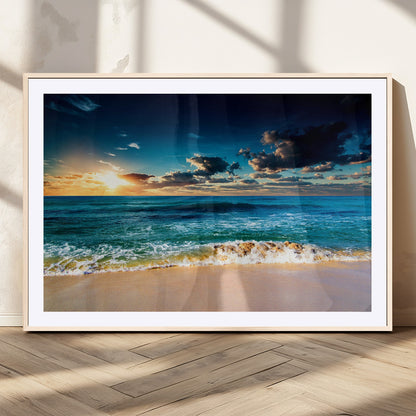 88985-MGV-CV-36X24-Ocean Sunset Wall Art – Tranquil Beach Waves Canvas Print, Coastal Seascape Decor for Living Room or Office