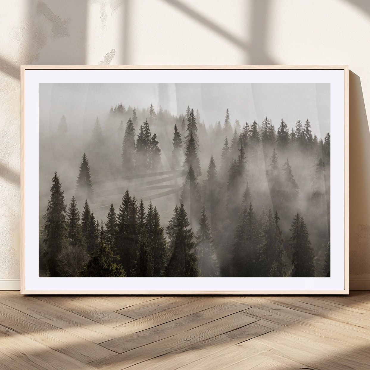 62862-MGV-CV-36X24-Misty Forest Wall Art – Tranquil Pine Tree Canvas Print with Mountain Fog, Nature Landscape Artwork for Living Room, Bedroom, or