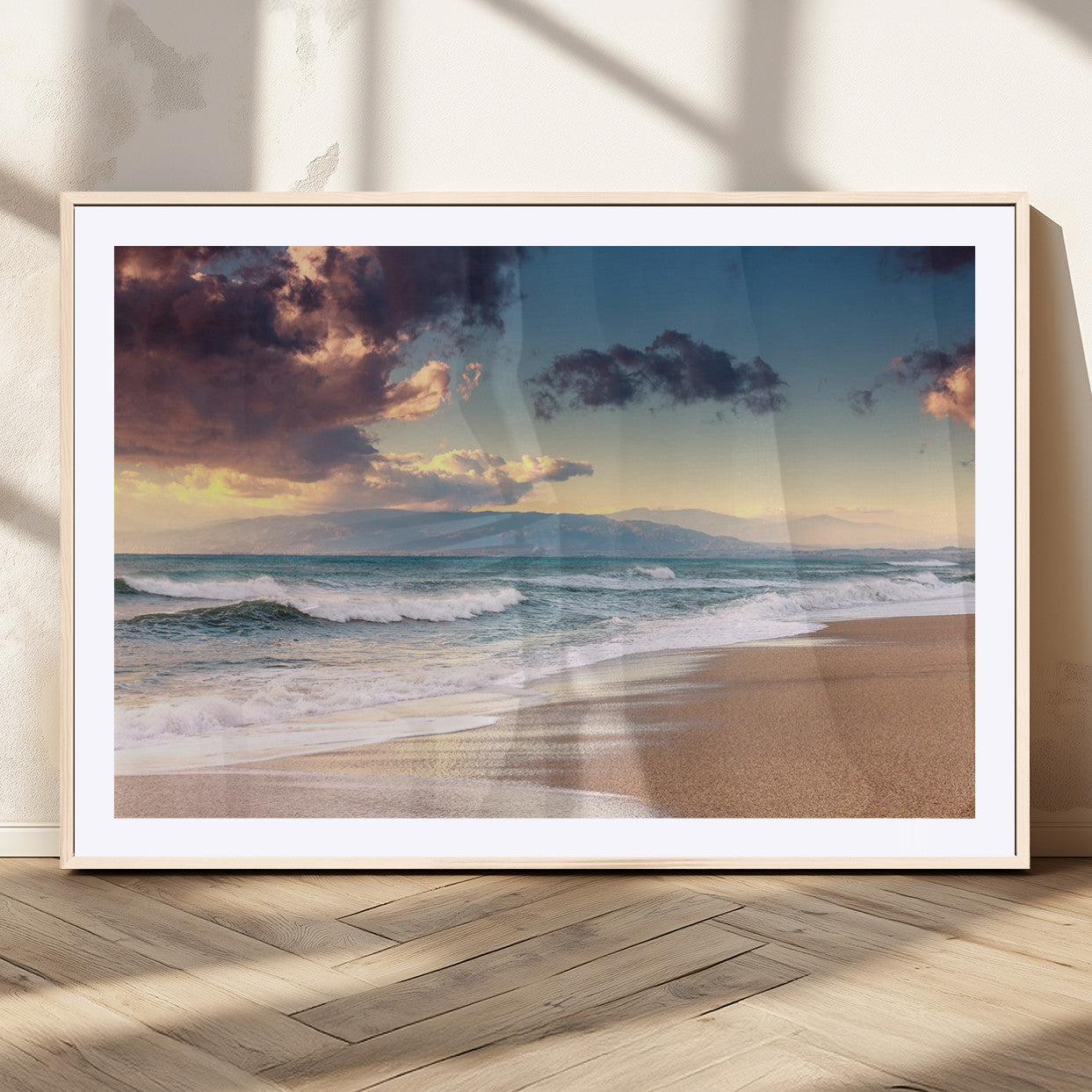 42253-MGV-CV-36X24-Serene Beach Waves Wall Art – Tranquil Ocean Horizon Canvas Print, Coastal Seascape Decor for Living Room or Office Wall