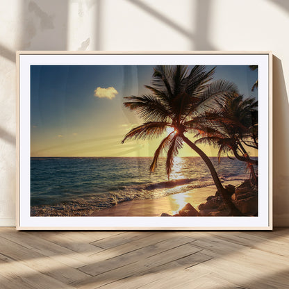 82710-MGV-CV-36X24-Palm Tree Sunset Beach Wall Art – Tropical Ocean Canvas Print, Coastal Paradise Seascape Decor for Living Room or Office Wall