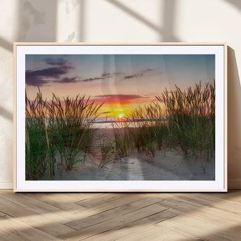 25576-MGV-CV-36X24-Beach Grass Sunset Wall Art – Coastal Sand Dune Landscape Canvas Print, Ocean View Nature Decor for Living Room or Office Wall