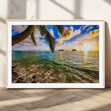 68606-MGC-FP-36x24_Natural-Tropical Palm Tree Ocean Wall Art – Sunset Beach Seascape Print, Coastal Paradise Decor for Living Room or Office