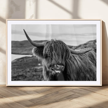83810-MGV-CV-36X24-Highland Cow Wall Art – Black and White Highland Cattle Print, Rustic Farmhouse Animal Decor for Living Room