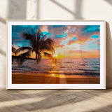 34674-MGV-CV-36X24-Tropical Sunset Beach Wall Art – Palm Tree Ocean Canvas Print, Coastal Seascape Decor for Living Room or Office Wall