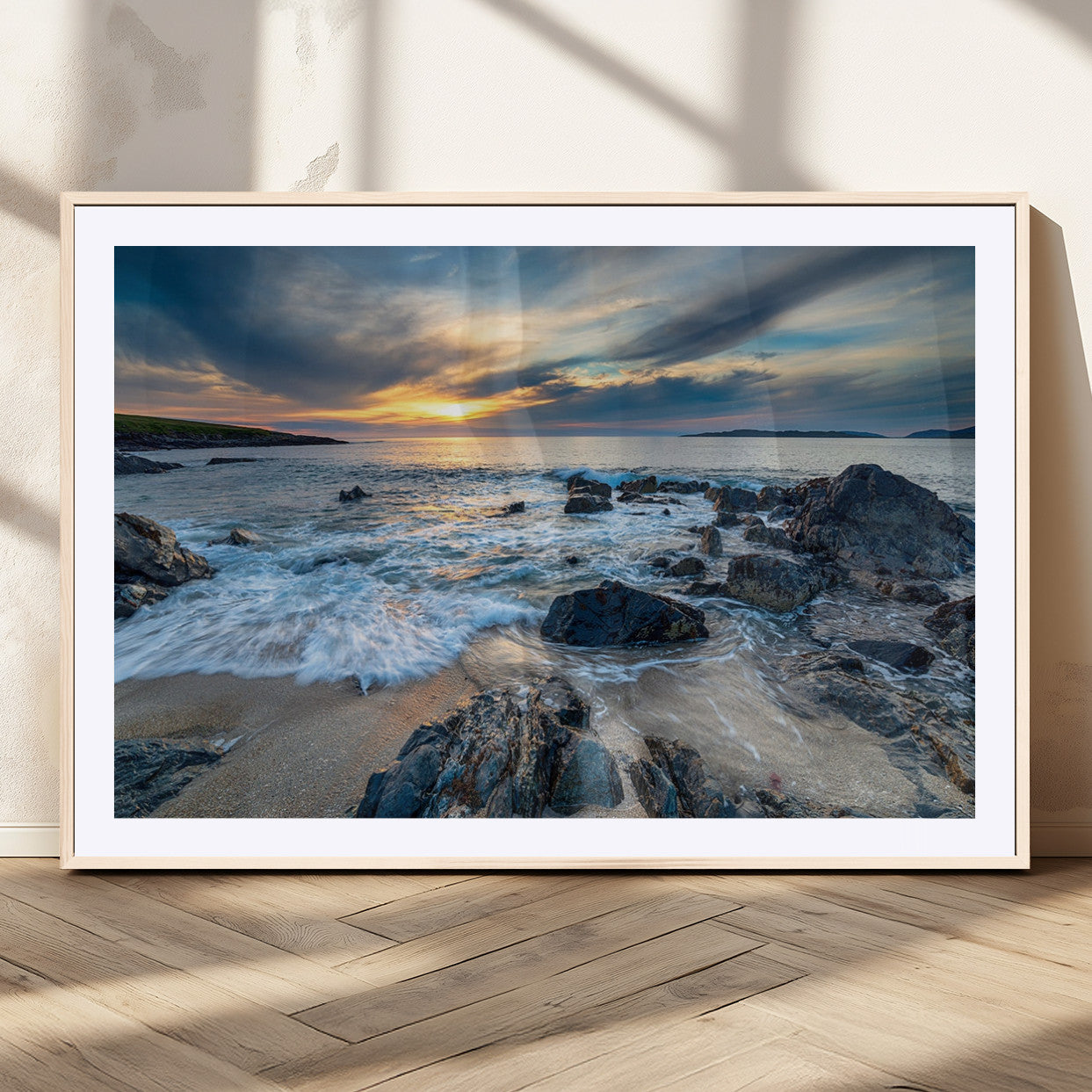 17902-MGV-CV-36X24-Rocky Shore Ocean Sunset Wall Art – Coastal Seascape Canvas Print, Nature Beach Decor for Living Room or Office