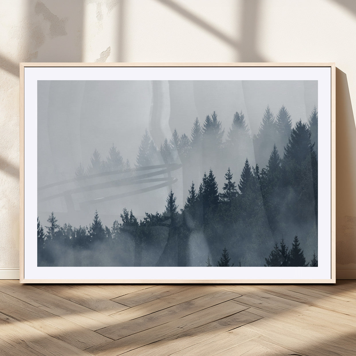23671-MGV-CV-36X24-Misty Forest Wall Art – Serene Foggy Pine Trees Landscape Canvas Print, Tranquil Nature Decor for Living Room, Bedroom or Office