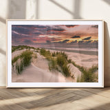 60570-MGV-CV-36X24-Beach Sunset Wall Art – Coastal Sand Dunes and Ocean Horizon Canvas Print, Tranquil Seascape Photography Decor for Living Room or