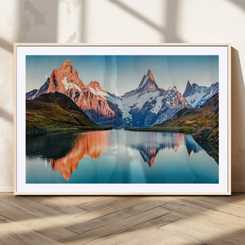 88453-MGC-FP-36x24_Natural-Mountain Lake Wall Art – Snow-Capped Peaks Reflected in Alpine Water Canvas Print, Nature Landscape Wall Decor for Living Room or