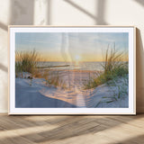 48907-MGV-CV-36X24-Beach Sunset Wall Art – Coastal Sand Dunes and Ocean View Canvas Print, Serene Seaside Landscape Painting for Living Room, Bedroom