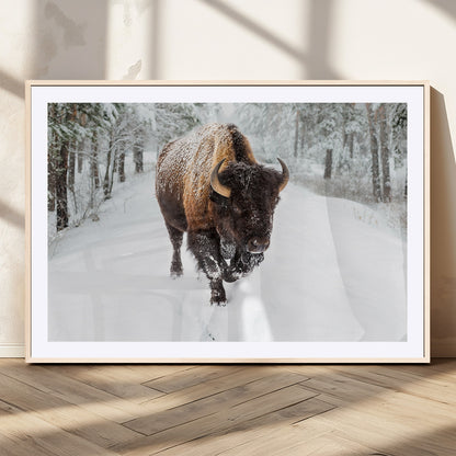 84699-MGC-FP-36x24_Natural-Bison in Winter Wall Art – Majestic Buffalo Canvas Print with Snowy Forest Landscape, Rustic Wildlife Artwork for Cabin, Living