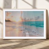 36554-MGV-CV-36X24-Tropical Beach Sunset Wall Art – Ocean Waves and Palm Canvas Print, Coastal Seascape Photography Decor for Living Room, Bedroom,
