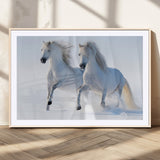 80145-MGC-FP-36x24_Natural-White Horses Running Snow Wall Art – Majestic Equine Canvas Print, Winter Nature Photography Decor for Living Room, Office,