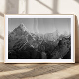 10775-MGV-CV-36X24-Snow Capped Mountain Wall Art – Black and White Canvas Print of Majestic Peaks, Nature Landscape Photography for Office, Bedroom,