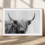 51957-MGC-FP-36x24_Natural-Highland Cow Wall Art – Black and White Scottish Highland Bull Canvas Print, Rustic Farmhouse Animal Decor for Living Room,
