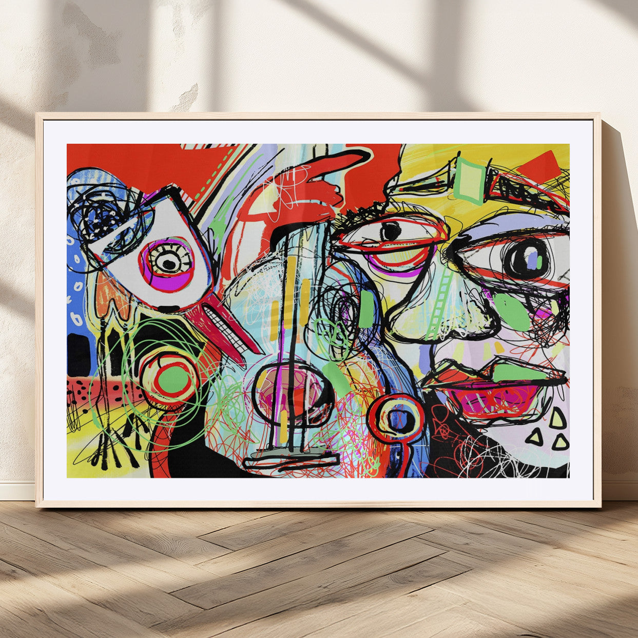 37796-MGC-FP-36x24_Natural-Picasso Style Wall Art Canvas Print, Framed Picasso Art Picture Print, Picasso Cubism Perfect Modern Abstract Decor Artwork