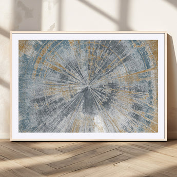 17631-MGV-CV-36X24-Radiant Burst Wall Art – Abstract Sunburst Canvas Print in Blue and Gold, Modern Geometric Painting for Living Room, Office or