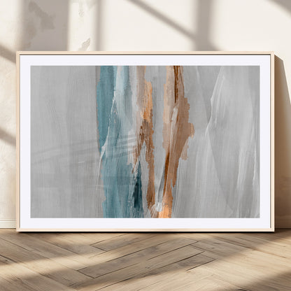 66154-MGV-CV-36X24-Abstract Brushstroke Wall Art – Modern Teal and Gold Canvas Print, Minimalist Contemporary Painting for Living Room, Bedroom, or