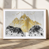 37733-MGC-FP-36x24_Natural-Golden Mountain Wall Art – Modern Abstract Landscape Canvas Print with Birds, Luxury Nature Decor for Living Room, Bedroom, or