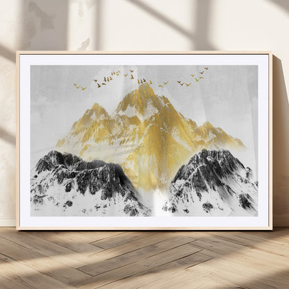 37733-MGC-FP-36x24_Natural-Golden Mountain Wall Art – Modern Abstract Landscape Canvas Print with Birds, Luxury Nature Decor for Living Room, Bedroom, or