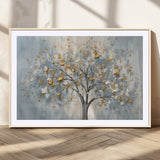 65811-MGV-CV-36X24-Abstract Tree Wall Art – Textured Canvas Painting with Gold and White Leaves, Modern Nature Inspired Decor for Living Room or