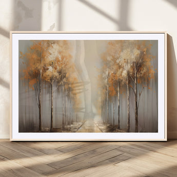 95004-MGC-FP-36x24_Natural-Autumn Forest Path Wall Art – Hand Painted Canvas Print with Golden Trees, Modern Nature Landscape Decor for Living Room, Bedroom