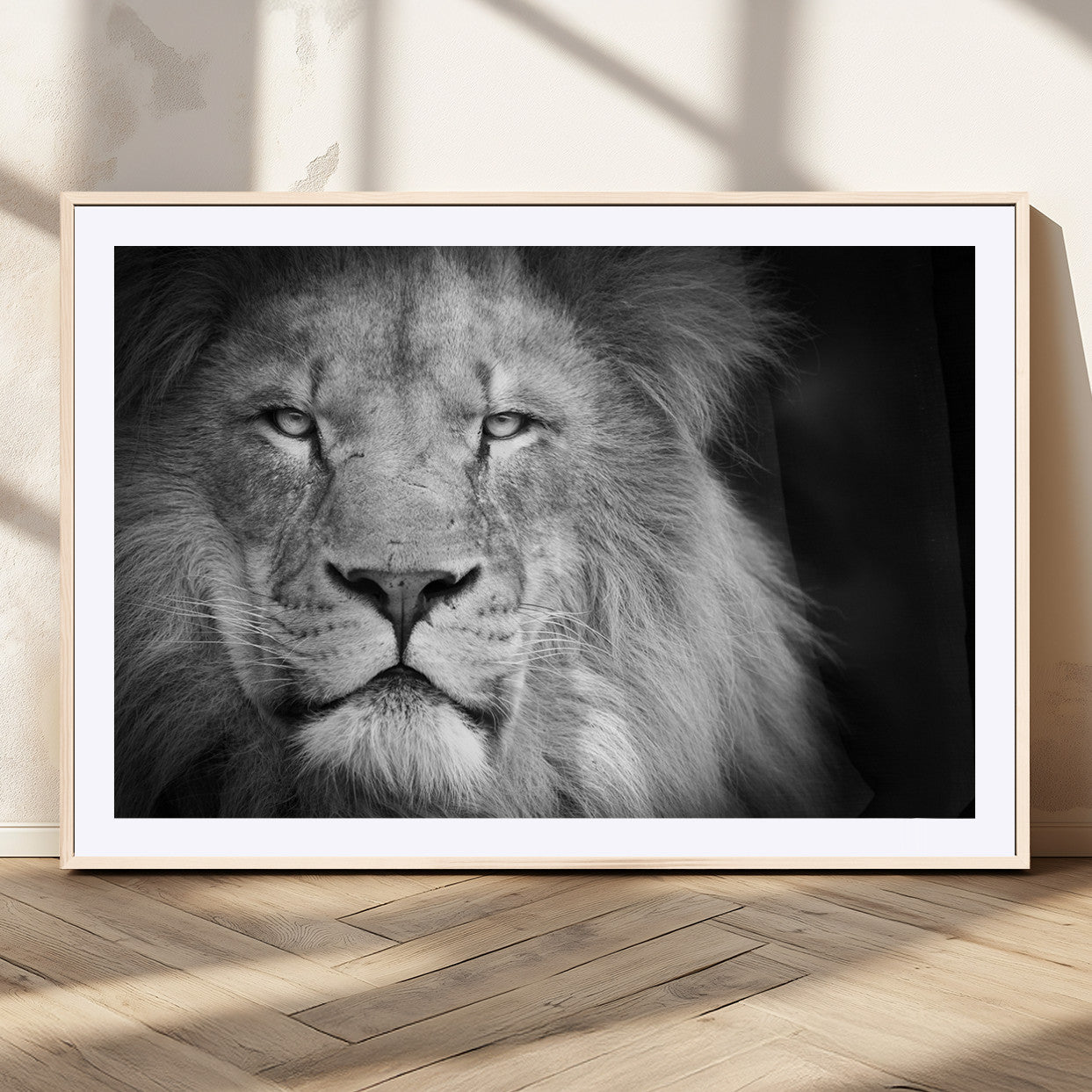 94453-MGC-FP-36x24_Natural-Lion Portrait Wall Art – Black and White King of the Jungle Canvas Print, Safari Wildlife Decor for Office, Bedroom, or Living
