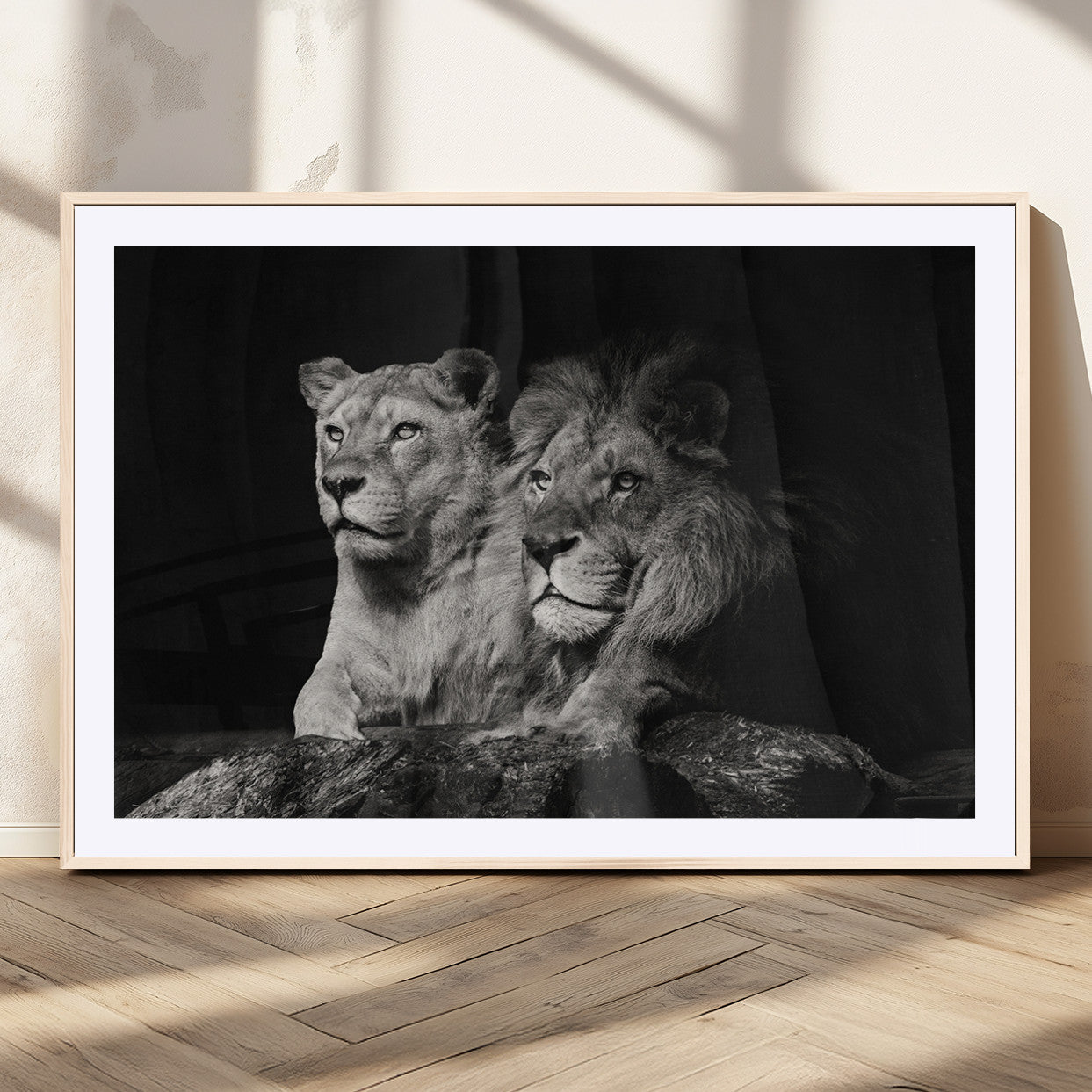 80013-MGC-FP-36x24_Natural-Lion and Lioness Wall Art – Black and White Wildlife Photography Canvas Print, African Safari Animal Decor for Office, Bedroom, or