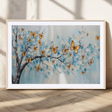59455-MGC-FP-36x24_Natural-Butterfly Tree Branch Wall Art – Blue and Yellow Abstract Canvas Print, Modern Nature Artwork for Living Room, Bedroom or Office