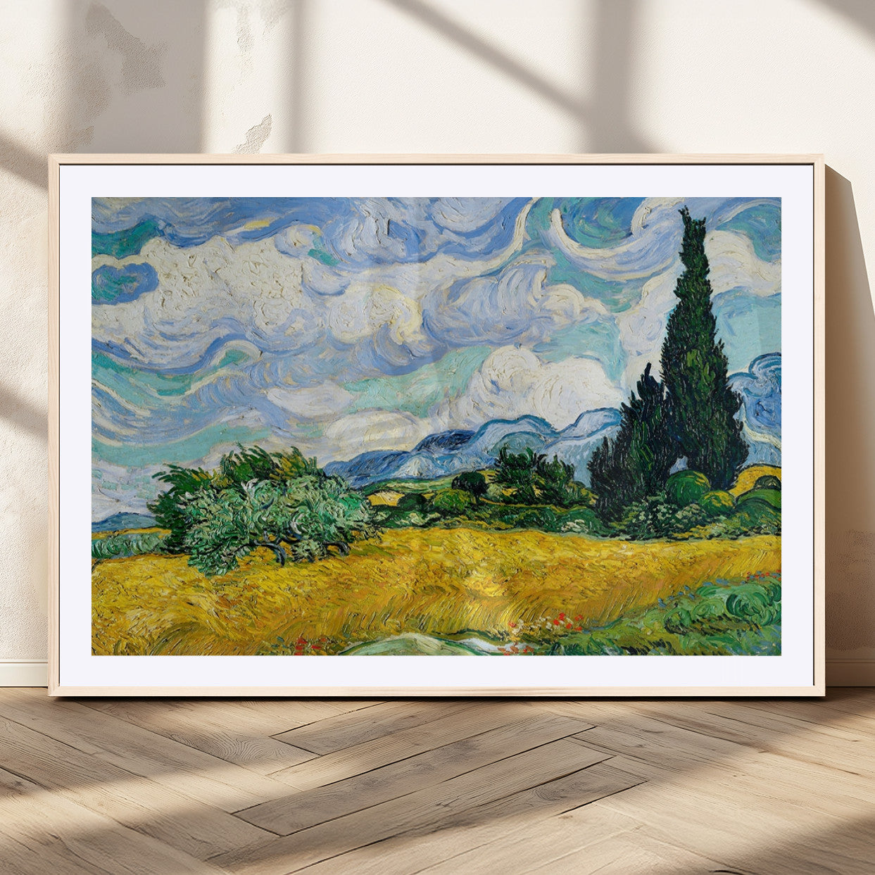 97252-MGC-FP-36x24_Natural-Wheat Field with Cypress – Van Gogh Wall Art, Impressionist Landscape Canvas Print, Rustic Home Decor for Living Room or Office