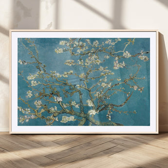65607-MGC-FP-36x24_Natural-Almond Blossom Wall Art – Van Gogh Blue Floral Canvas Print, Elegant Impressionist Painting Decor for Living Room, Bedroom or