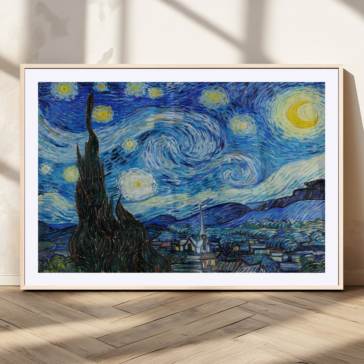 39177-MGC-FP-36x24_Natural-Starry Night Wall Art – Vincent van Gogh Famous Painting Canvas Print, Timeless Starry Sky Decor for Living Room, Bedroom or