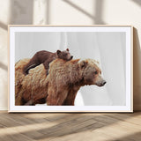 76943-MGV-CV-36X24-Mom Bear Wall Art Canvas Print, Framed Bear Photography Art Picture Print, Rustic Bear and Cub Perfect Rustic Farmhouse Decor