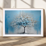 25021-MGC-FP-36x24_Natural-Abstract Tree Wall Art – Blue and White Canvas Painting with Gold Accents, Modern Nature-Inspired Artwork for Living Room, Bedroom