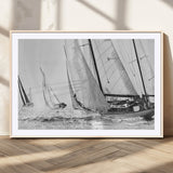 Boat-1-MGV-CV-36X24-Sailboat Racing Wall Art – Nautical Black and White Canvas Print, Ocean Adventure Decor for Office, Living Room or Bedroom