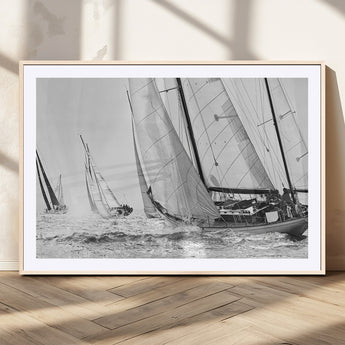 Boat-1-MGV-CV-36X24-Sailboat Racing Wall Art – Nautical Black and White Canvas Print, Ocean Adventure Decor for Office, Living Room or Bedroom