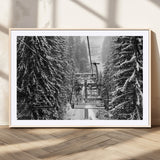 19240-MGC-FP-36x24_Natural-Ski Lift Wall Art – Black and White Winter Mountain Canvas Print, Snowy Forest Ski Resort Photography for Cabin, Lodge, Office or