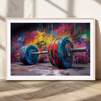 13549-MGV-CV-36X24-Graffiti Gym Wall Art Canvas Print, Framed Graffiti Barbell Art Picture Print, Weightlifting Perfect Fitness Studio Decor Artwork