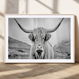 80564-MGC-FP-36x24_Natural-Highland Cow Wall Art – Black and White Scottish Highland Canvas Print, Rustic Farmhouse Decor for Living Room, Bedroom or Office