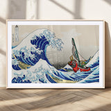 19450-MGC-FP-36x24_Natural-Great Wave Adventure Wall Art – Japanese Style Ocean Canvas Print, Fantasy Sailing Decor for Living Room, Bedroom or Office