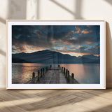 20442-MGC-FP-36x24_Natural-Lakeside Sunset Dock Wall Art – Peaceful Mountain Lake Canvas Print, Serene Nature Landscape Decor for Living Room, Bedroom or