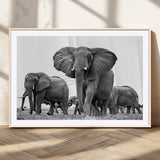 91685-MGC-FP-36x24_Natural-Elephant Herd Wall Art – Black and White Safari Canvas Print, African Wildlife Photography Decor for Living Room, Office or