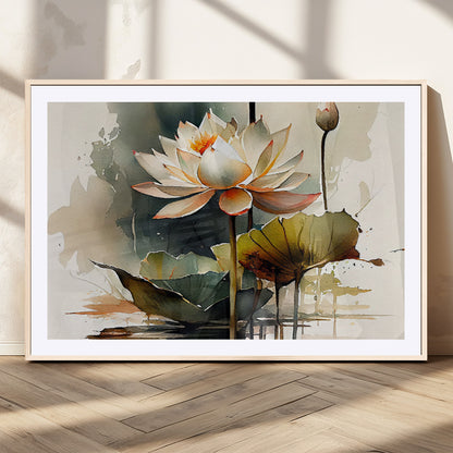 62531-MGC-FP-36x24_Natural-Lotus Flower Wall Art – Watercolor Botanical Canvas Print, Tranquil Nature Artwork for Living Room, Bedroom or Meditation Space