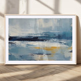 19746-MGC-FP-36x24_Natural-Abstract Ocean Wall Art – Modern Coastal Canvas Print with Blue, White and Gold Textures, Contemporary Seascape Painting for